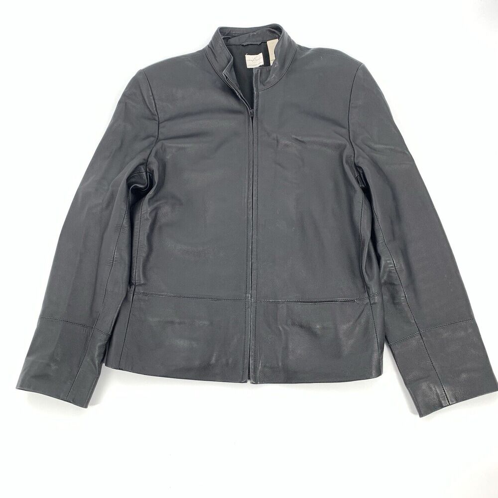 Emma James Full Zip 100% Leather Jacket Size 14 Womens Black Biker Coat XL